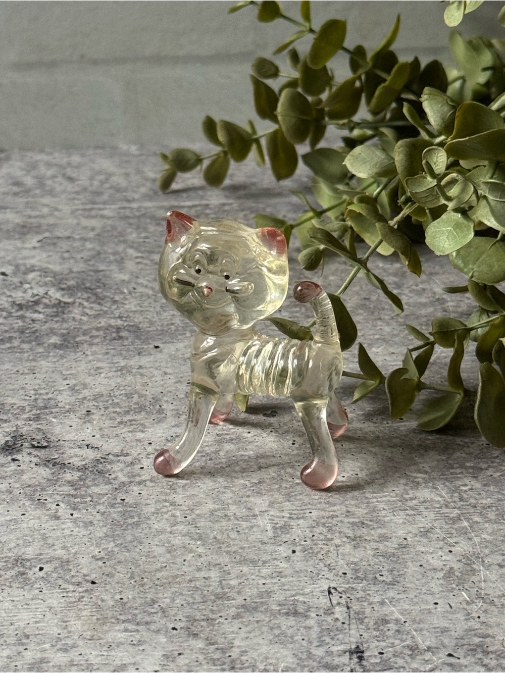 60s Collectible Lucite Vintage Clear Plastic Figurine Cat Kitschy